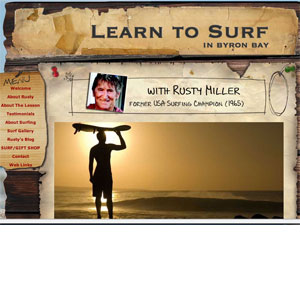 Rusty's-Surf Lessons  website designed by Byron bay Interactive